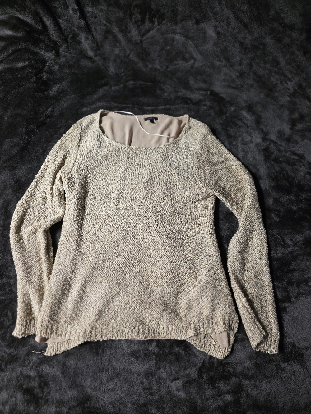 Apt. 9 Light Dark Cream/Gold Scoop Neck Sequin Sweater